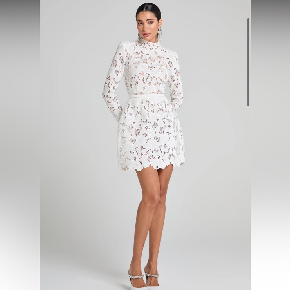 new Nadine Merabi Lydia white floral appliqué mini dress
